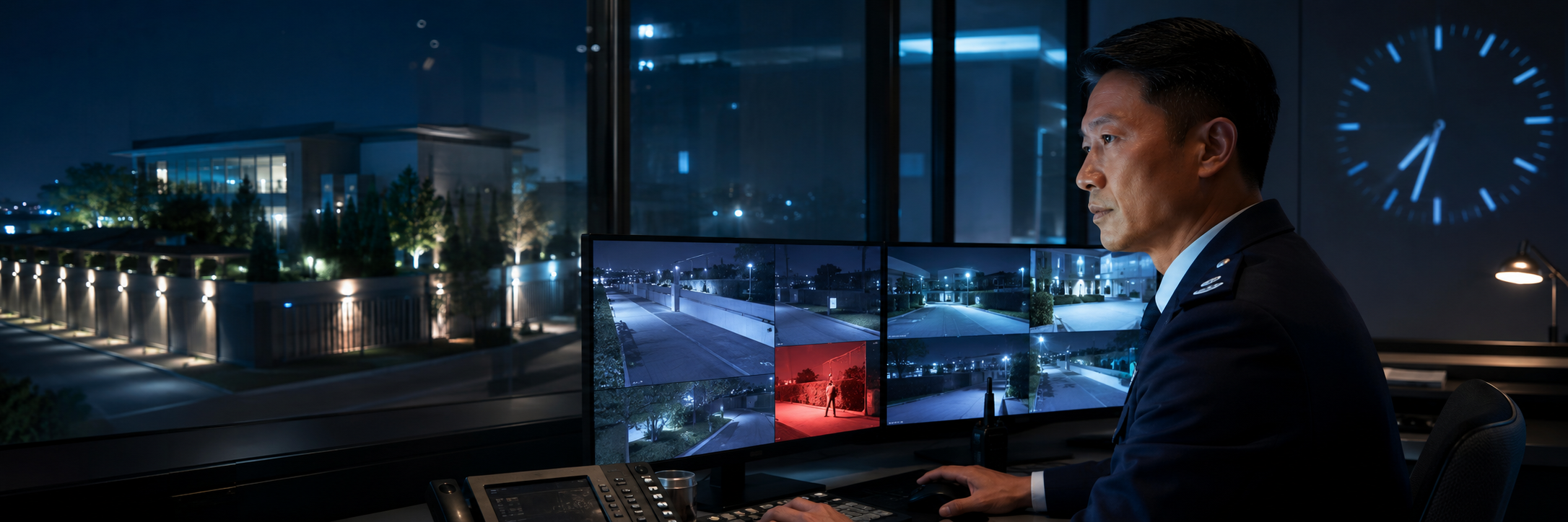 Security officer monitoring an early alert in a modern control room, illustrating the value of time in security.