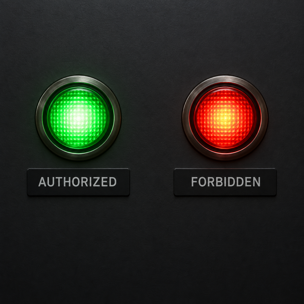 Green Authorized and red Forbidden indicator lights illustrating the balance between access, restriction and security.